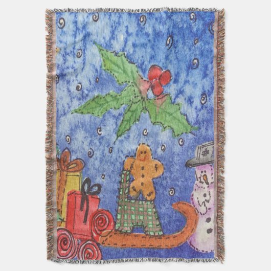 Whimsical Weihnachten Cheer Aquarellmalerei Decke (Vorderseite Vertikal)