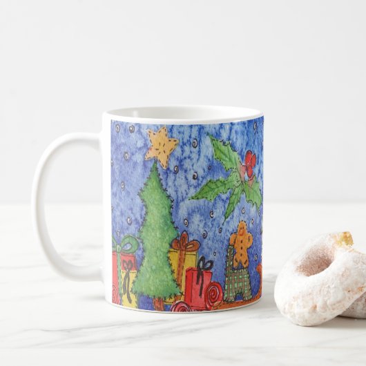 Whimsical Weihnachten Cheer Aquarellmalerei Kaffeetasse (Mit Donut)