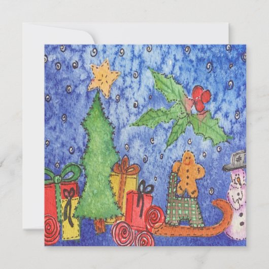 Whimsical Weihnachten Cheer Aquarellmalerei Karte (Vorderseite)