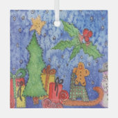 Whimsical Weihnachten Cheer Aquarellmalerei Ornament Aus Glas (Vorderseite)