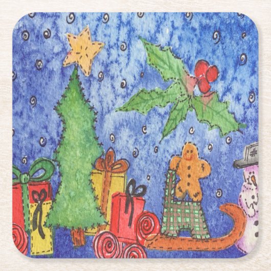 Whimsical Weihnachten Cheer Aquarellmalerei Rechteckiger Pappuntersetzer (Vorderseite)