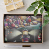 Whimsical Weihnachts-Leuchtturm Lila Decoupage Seidenpapier (Geschenk)