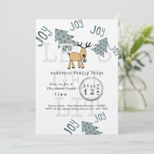 Whimsical Weihnachts-Party Lasse LIT Rustikal Einladung (Stehend Vorderseite)