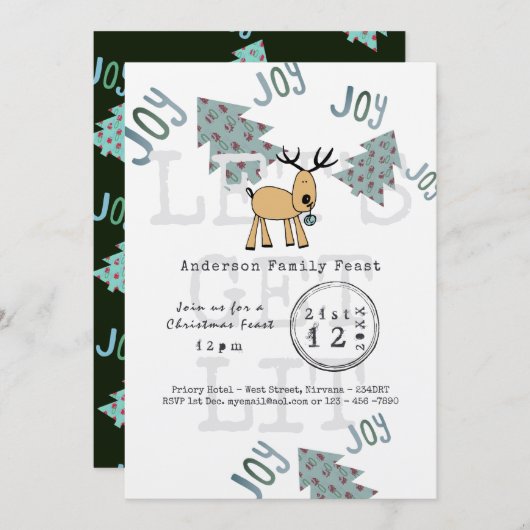 Whimsical Weihnachts-Party Lasse LIT Rustikal Einladung (Vorne/Hinten)