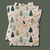Whimsical Weihnachtsbaum mit Winterfuchs Pastell Geschenkpapier Set