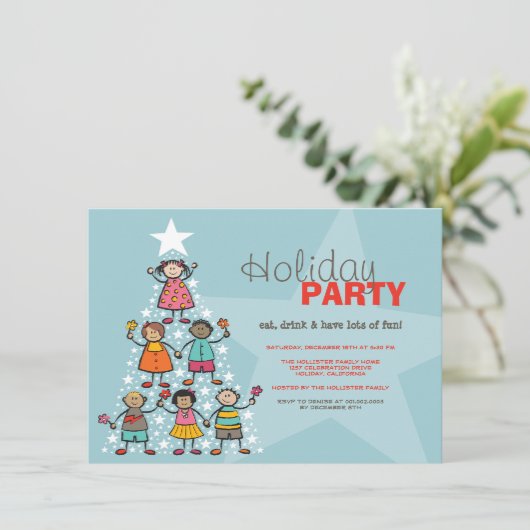 Whimsical Weihnachtsbaum Niedlich Kids Holiday Par Einladung (Stehend Vorderseite)