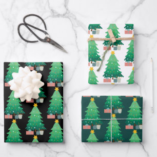 Whimsical Weihnachtsbaum und Geschenke Weihnachten Geschenkpapier Set