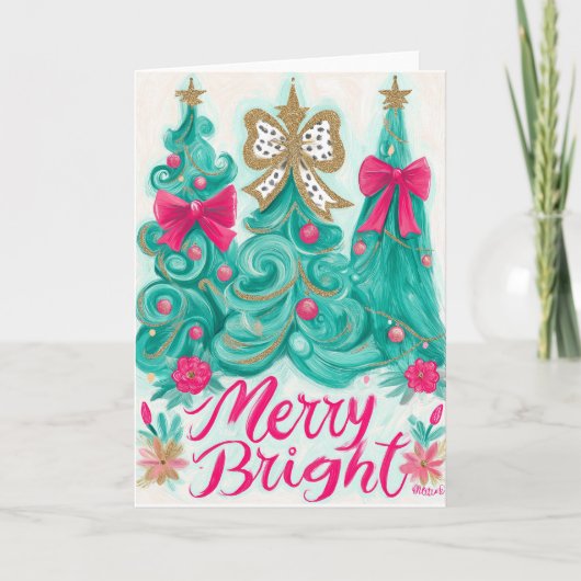 Whimsical Weihnachtsbäume Feiertagskarte (Vorderseite)