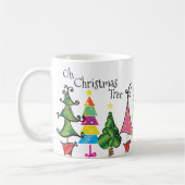 Whimsical Weihnachtsbaumen Pink Green Blue Script Kaffeetasse (Links)