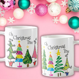 Whimsical Weihnachtsbaumen Pink Green Blue Script Kaffeetasse