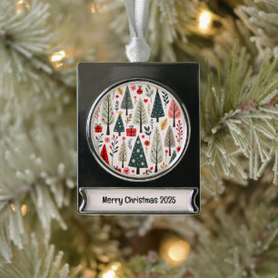 Whimsical Weihnachtsbaumwald Banner-Ornament Silber