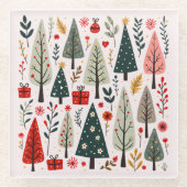 Whimsical Weihnachtsbaumwald Glasuntersetzer (Vorderseite)