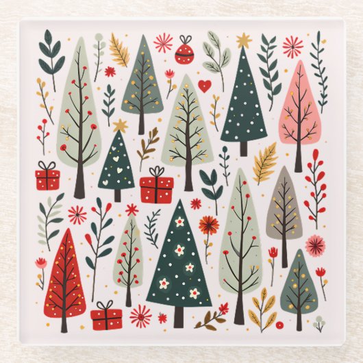 Whimsical Weihnachtsbaumwald Glasuntersetzer (Vorderseite)