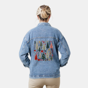 Whimsical Weihnachtsbaumwald Jeansjacke
