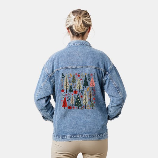 Whimsical Weihnachtsbaumwald Jeansjacke (Modell)