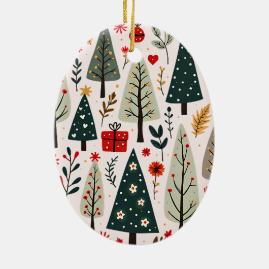 Whimsical Weihnachtsbaumwald Keramik Ornament (Hinten)