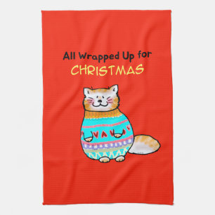 Whimsical Weihnachtskatze Urlaubsfreude Geschirrtuch