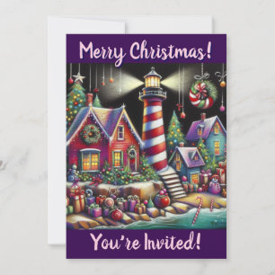 Whimsical WeihnachtsLeuchtturm Personalisiert Einladung