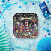 Whimsical WeihnachtsLeuchtturm Personalisiert Pappteller (Party)