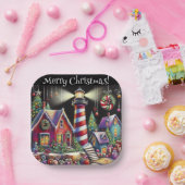 Whimsical WeihnachtsLeuchtturm Personalisiert Pappteller (Party)
