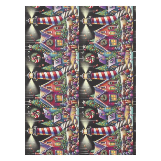 Whimsical WeihnachtsLeuchtturm Personalisiert Tischdecke (Vorderseite)