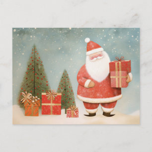 Whimsical Weihnachtsmann mit Weihnachtsbaum & Gesc Postkarte