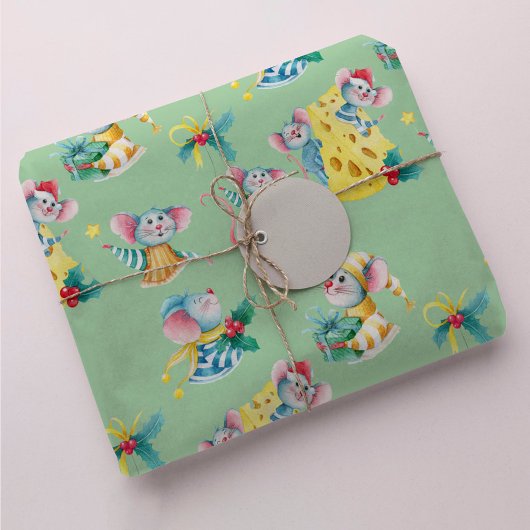 Whimsical Weihnachtsmäuse Minze Green Geschenkpapier