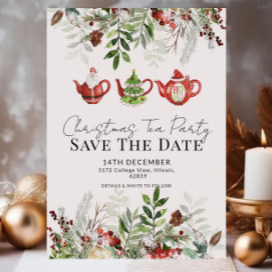 Whimsical Weihnachtstee Party Save the Date Einladung