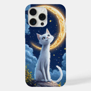 Whimsical Weiße Katze bewundert einen leuchtenden  iPhone 15 Pro Max Hülle