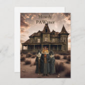 Whimsical Western Cat Howdy Hello Flat Card Einladung (Vorne/Hinten)