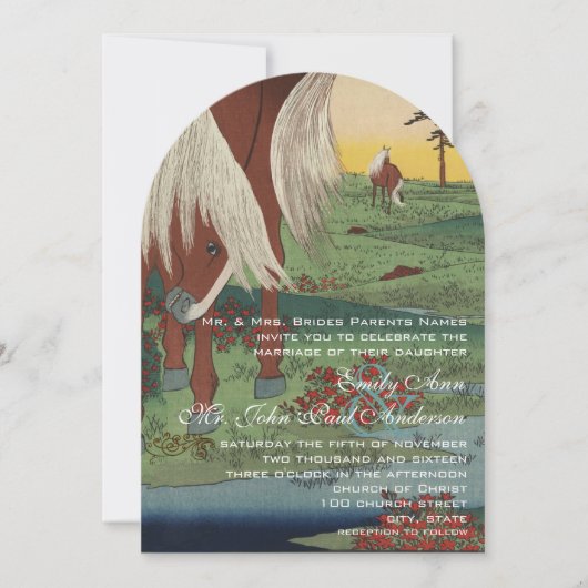 Whimsical Western Horse Ranch Lodge Hochzeit Einladung (Vorderseite)