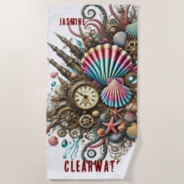 WHIMSICAL WHACKACKY STEAMPUNK SCALLOP MUSCHEL auf  Strandtuch