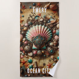 WHIMSICAL WHACKACKY STEAMPUNK SCALLOP-MUSCHEL STRANDTUCH