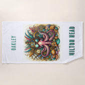 WHIMSICAL WHACKING FUNKY STEAMPUNK OCTOPUS STRANDTUCH (Vorderseite)