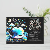 Whimsical Whale Blue Boy Baby Dusche Einladung (Stehend Vorderseite)