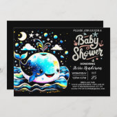 Whimsical Whale Blue Boy Baby Dusche Einladung (Vorne/Hinten)