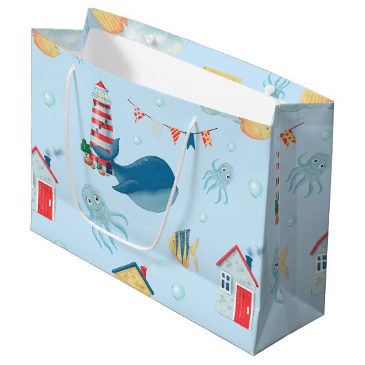 Whimsical Whale Große Geschenktüte (Vorderseite Schrägansicht)