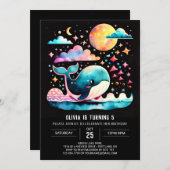 Whimsical Whale Nautical Girl Geburtstag Einladung (Vorne/Hinten)