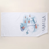 Whimsical Whale und Fische Personalisiert Strandtuch (Vorderseite)