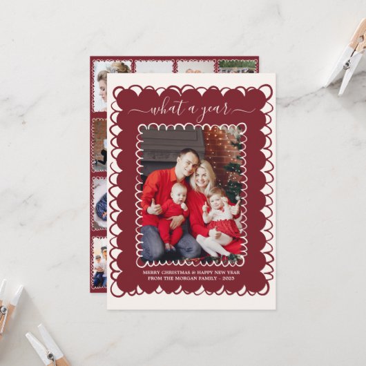 Whimsical What a Year Foto Collage Weihnachten Karte (Vorderseite/Rückseite Beispiel)