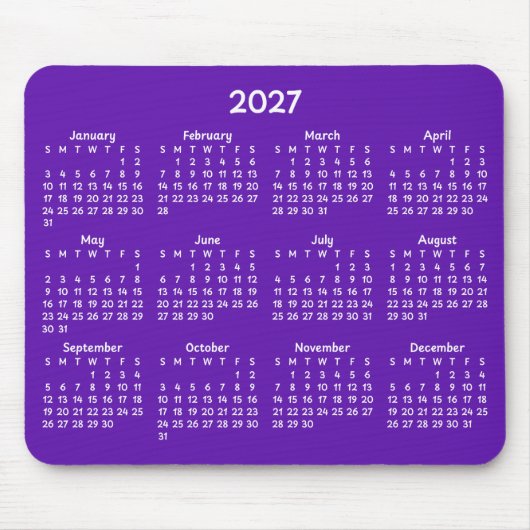 Whimsical White 2027 Kalender auf Lila Mousepad (Vorne)