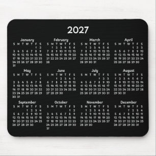 Whimsical White 2027 Kalender auf Schwarz Mousepad