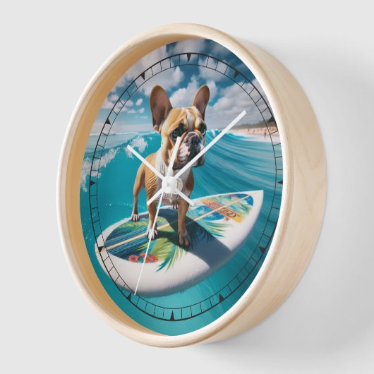 Whimsical White and Tan Surfing French Bulldog Uhr (Winkel)