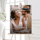 Whimsical White Calligrafy Foto Hochzeit Begrüßung Leinwanddruck