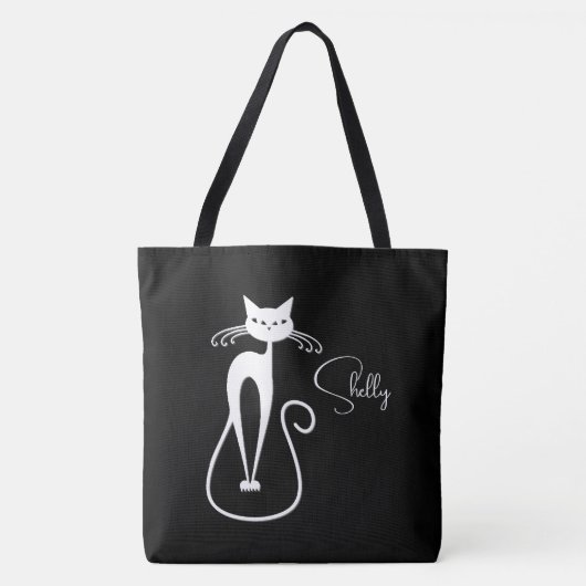 Whimsical White Cat Personal Black Tasche (Vorderseite)