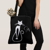 Whimsical White Cat Personal Black Tasche (Von Nahem)