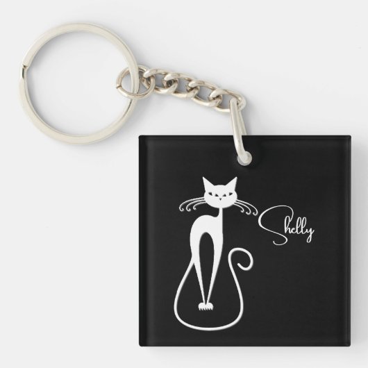 Whimsical White Cat Personal Schlüsselanhänger (Vorderseite)