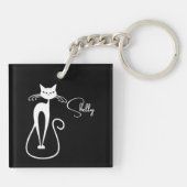 Whimsical White Cat Personal Schlüsselanhänger (Rückseite)