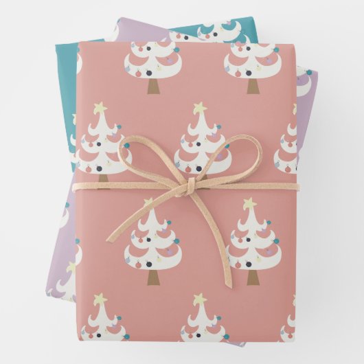 Whimsical White Christmas Trees Trio Geschenkpapier Set (Beispiel)