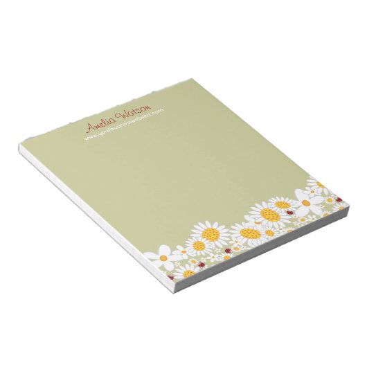 Whimsical White Daisies Ladybugs Blume Notepad Notizblock (angewinkelt)